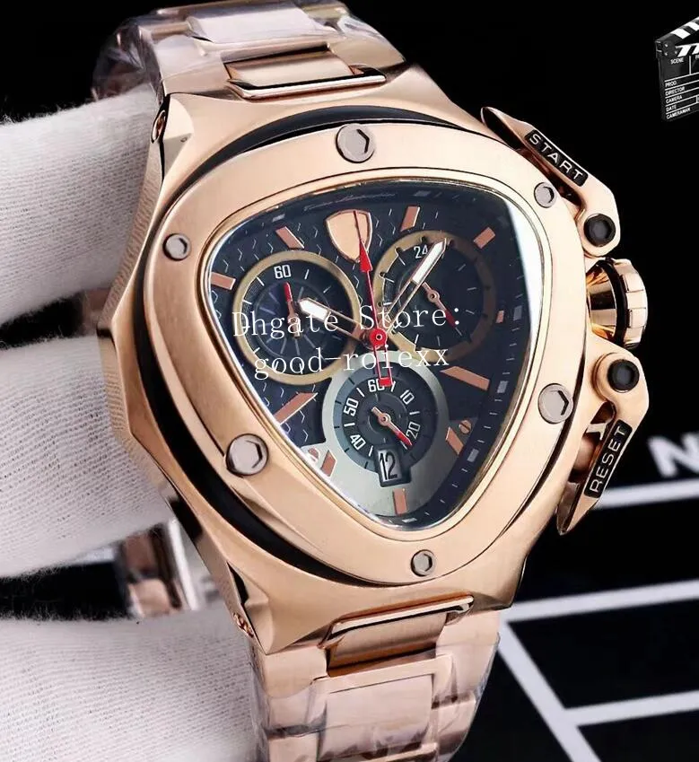 5 Style Herren Chronograph VK Quarzuhr Herren 66. Jubiläum Uhren Herren Sport Rennwagen Roségold Leder Tachymeter Cale258a