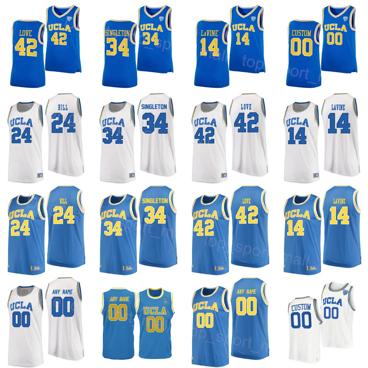 NCAA 농구 대학 UCLA BRUINS 24 Jalen Hill Jersey 34 David Singleton Lonzo 공 2 Zach Lavine 14 42 Kevin Love 5 스포츠 팬 블루 화이트 대학에 대 한 바론 데이비스