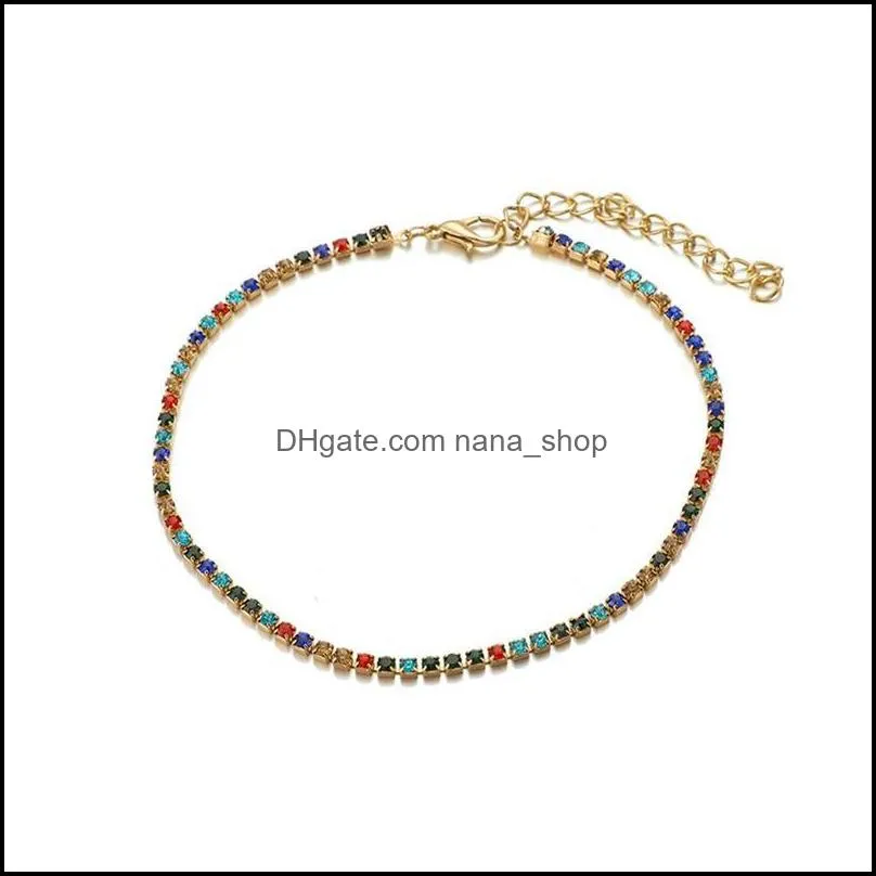 4Pcs / sets Luxury Colorful Crystal Stone Anklets For Women Gold color Wafer Star Pendant Rope Foot Chain Beach Jewelry