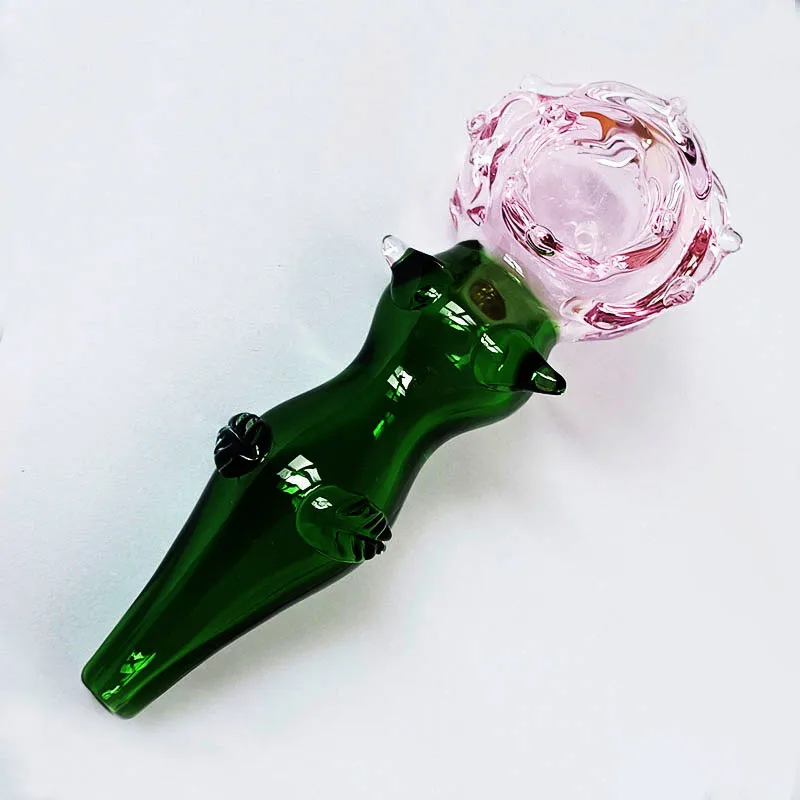Manufacturer Sale Rose Style Glass Hand Pipes Thick Tobacco Pipe Smoking Rig Amazing Design Dab Burnner For Dry Herb 5.2Inch Length