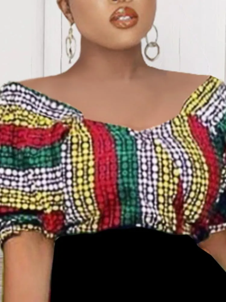 Женские блузкие рубашки Женские блузки летние укороченные топы напечатаны с плеча сексуально с застежкой -молнией Blusas 2022 Африканская мода -мода.