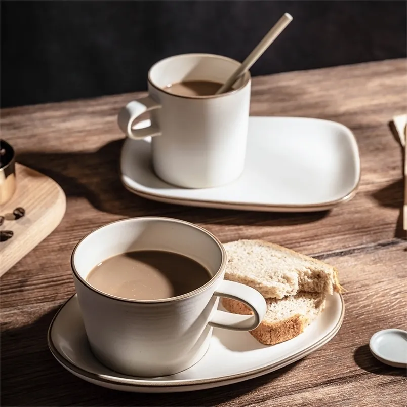 Anpassad japansk stil keramik 250 ml cappuccino kaffekopp och fat set med sked handgjorda personlig keramikfrukostmugg 220621