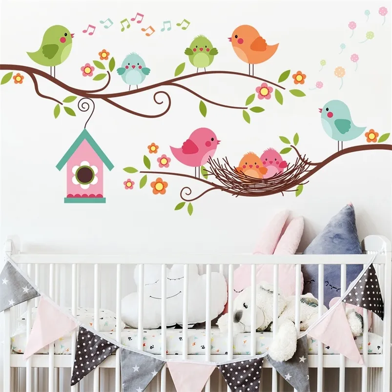 Branches Birds Small House Bird s Nest Wall Stickers Children s Bedroom Study Decoration 220607