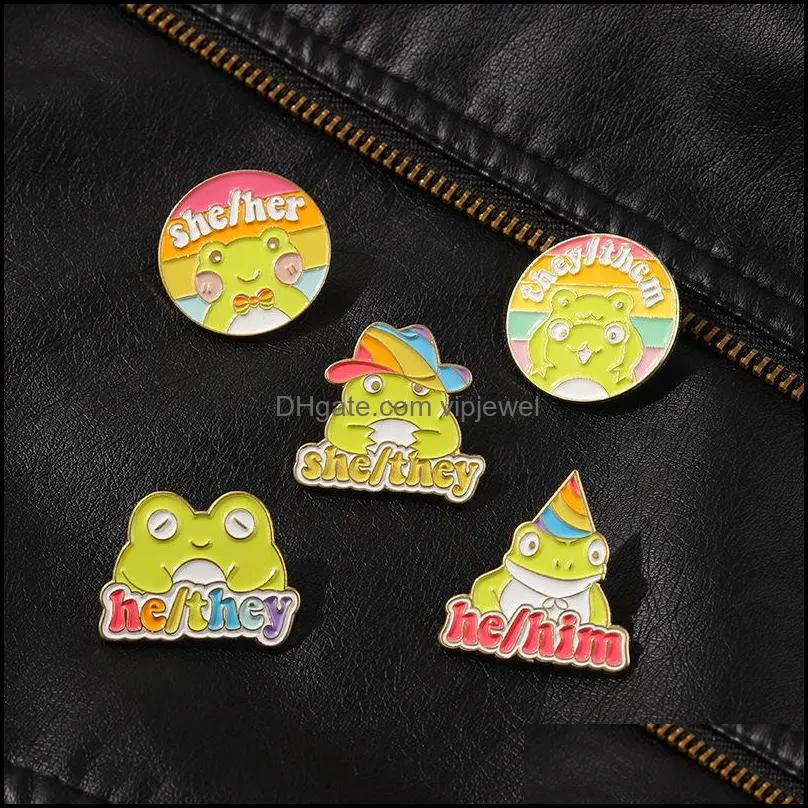 cartoon animal frog circle letters model brooches unisex colorful alloy enamel clothes badge accessories children hat knapsack sweater clothing lapel