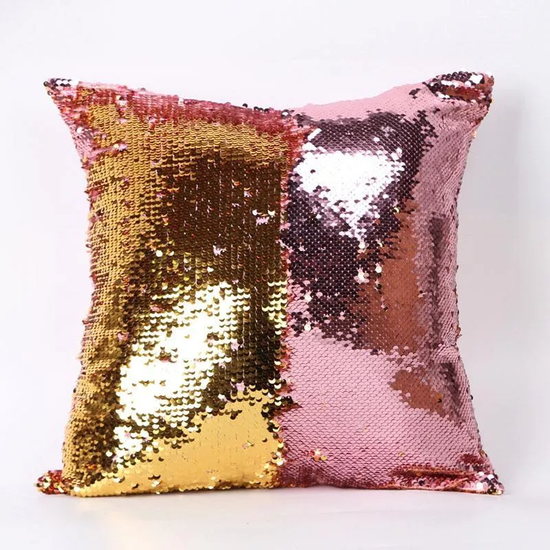 Bicolor Sequins Cushion Covers Farmhouse Home Decor Pillow Case Embroidered Piece Sofa Cushions Bedding Sets 40X40cm 8 3js D2