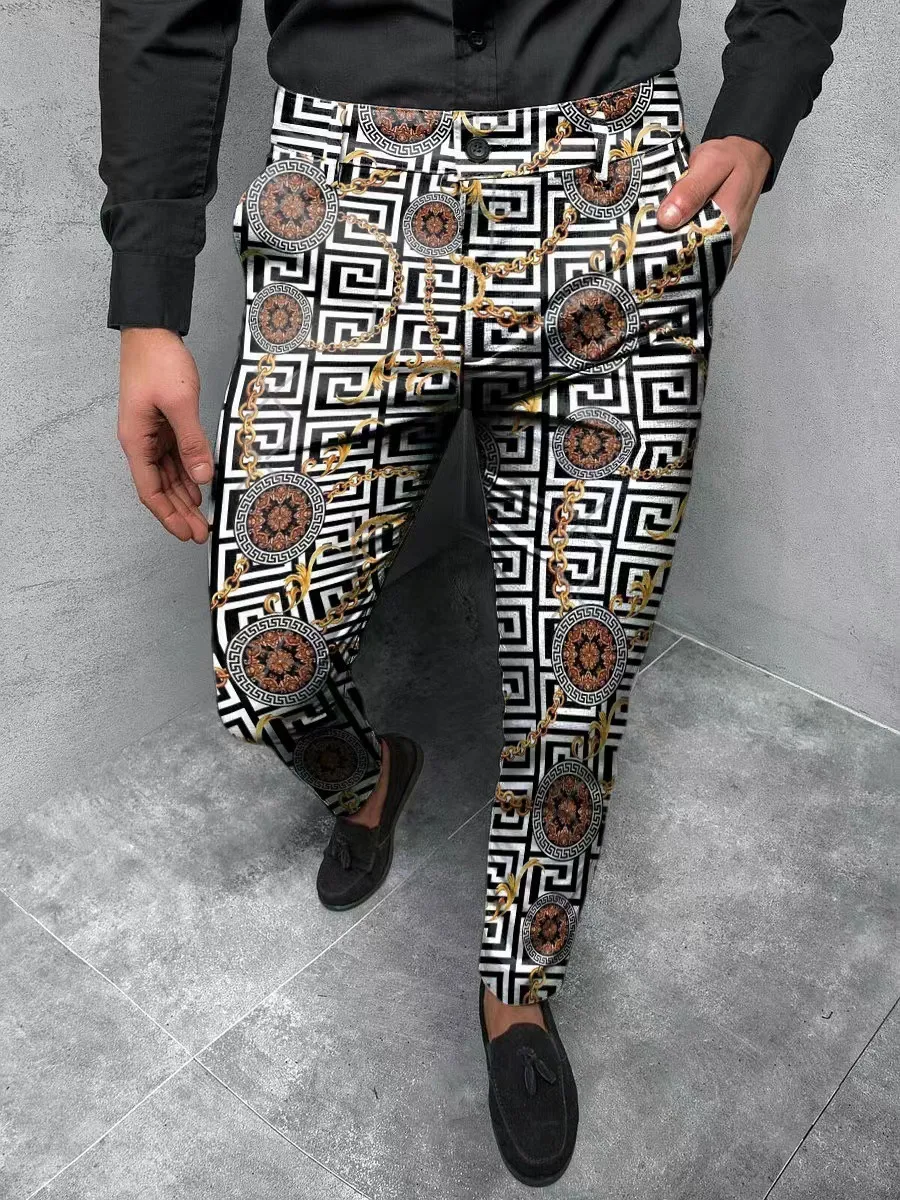 Mens Party Print Pantalon Pants Small Medium Large Plus Size Printing Trousers Designer pantaloni European American printed loose cocktail pants men pantalones