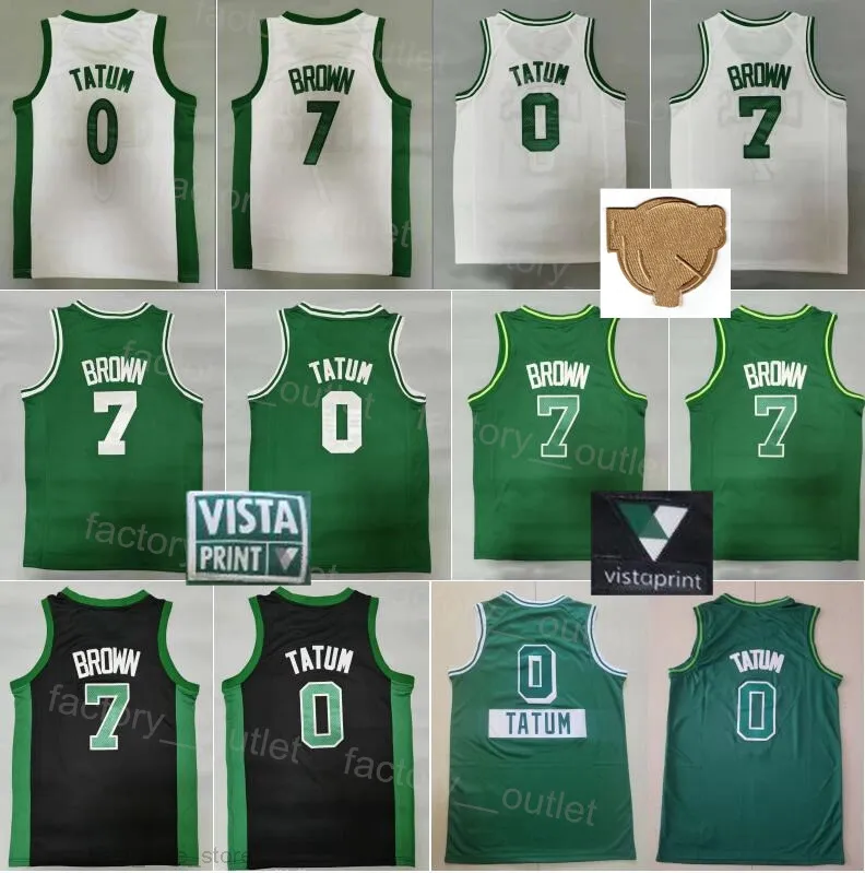 The Finals Patch Basketball Jayson Tatum Jersey 0 Jaylen Brown 7 Vistaprint Sponsor All Stitched Team Green Black White Color Embroidery For