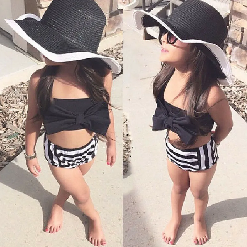 Kindermeisjes varen schattige casual boog gestreepte tankini bikini set badmode zwempak baden strandkleding tweedelig pakken 220530