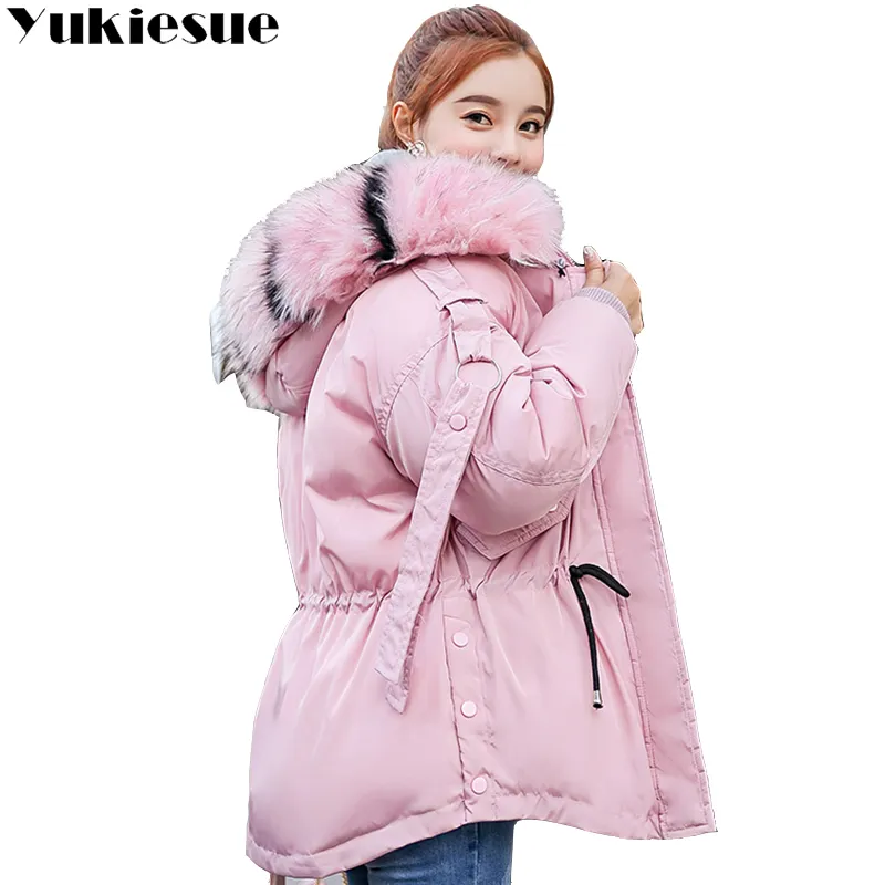 giacca invernale da donna parka caldo più spesso collo in pelliccia sintetica con cappuccio cappotto femminile taglie forti XXXL donna piumino 201027