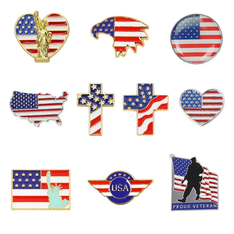 Broches creativos de la bandera americana para hombres y mujeres, broche de aleación de corazón de amor, bolso, dijes de coche, pequeño regalo, decoración de ropa, accesorios de joyería