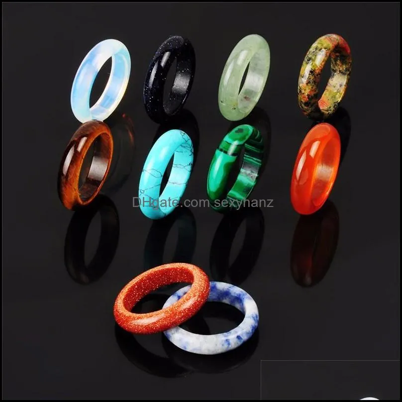 Fashion 8mm Natural Stone Ring Opal Turquoises Black Onyx Tiger Eye Sodalite Malachite Jewelry Gift Finger Rings For Women Men