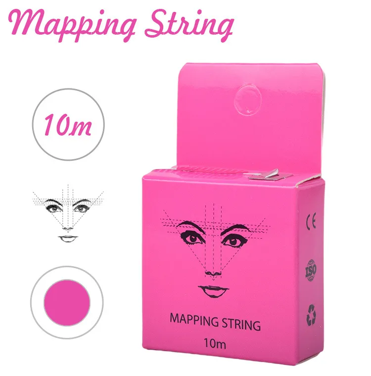 Pink 10m Tattoo Thread Sopracciglio Marker Thread Tattoo Brow Point Sopracciglia pre-inchiostrate Tatuaggi Corda di mappatura pre-inchiostrata Strumenti per il trucco