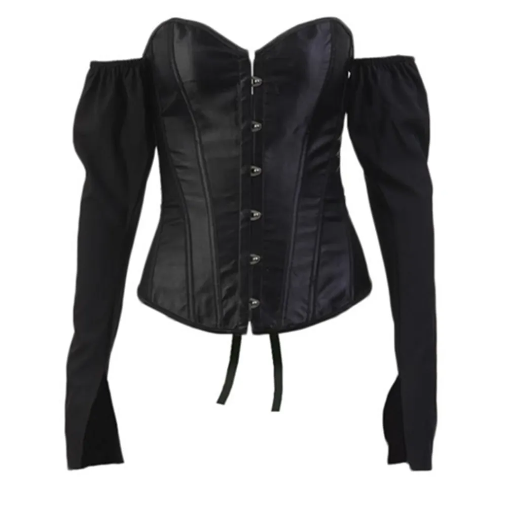 Cetim Off Ombro Sexy Corset Tops com mangas compridas Outwear Lacing Bustier Tops Moda Victorian Streetwear Midnight Party Clubwear Plus Size XXS-6XL