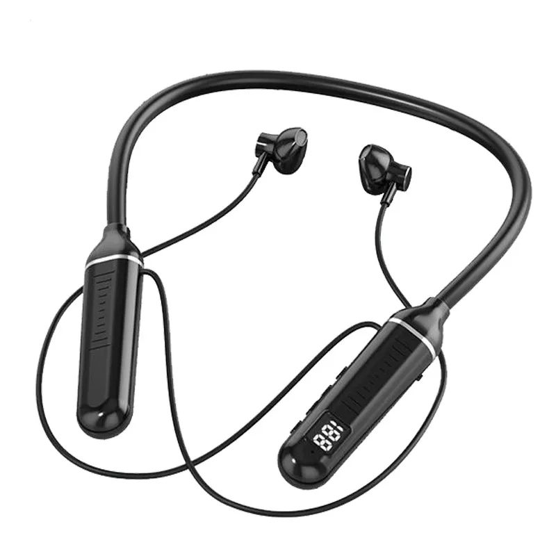 Neck-type bluetooth Earphones with digital display function large-capacity mobile phone wireless in-ear sports stereo earplugs