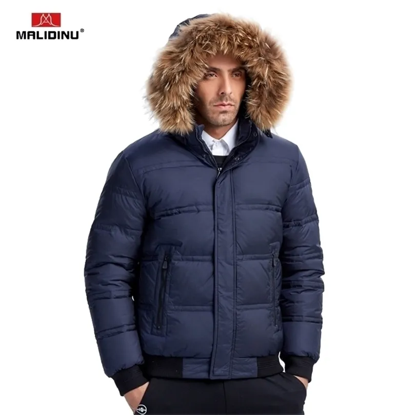 Malidinu Men Down Jacket Winter Down Coat Tjock Warm Winter Jacket Men Real Raccoon Fur Duck Down Jackets Män bär rockar 201128