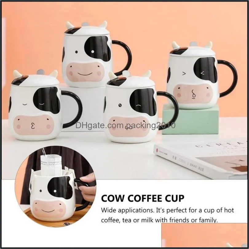 mugs 450ml ceramic cow coffee mug tea cup with lid and spoon for home office