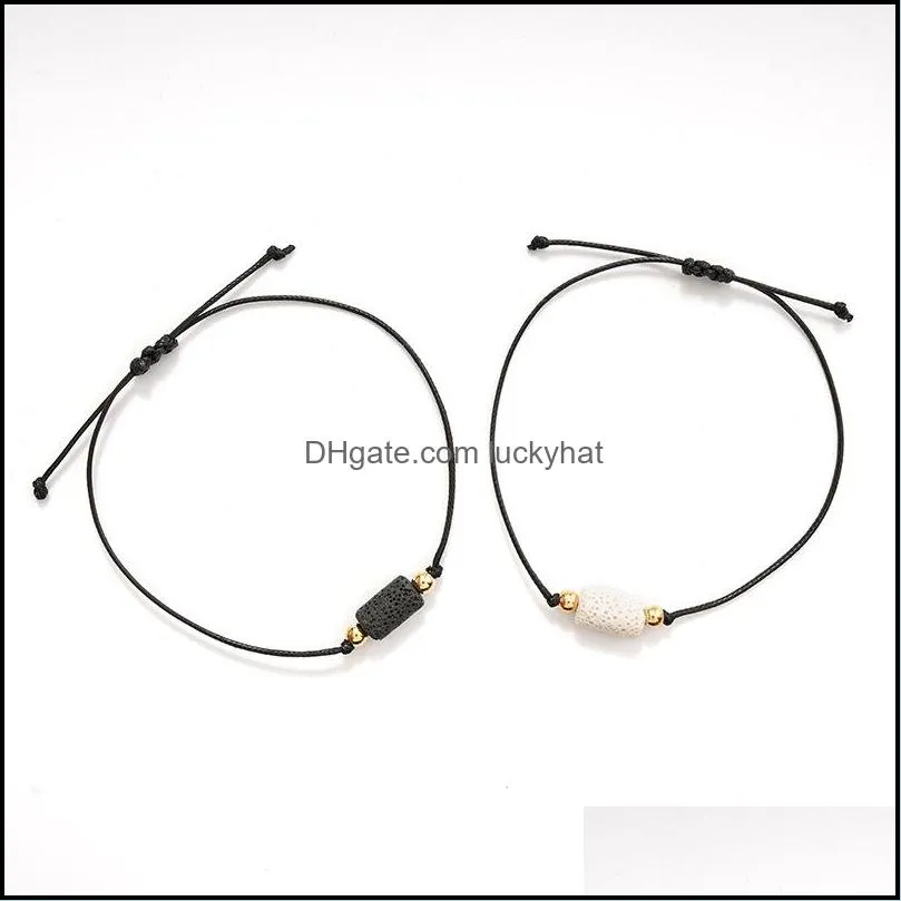 cylindrical white black lava stone bead weave perfume bracelet aromatherapy essential oil diffuser bracelet for women men jewelry