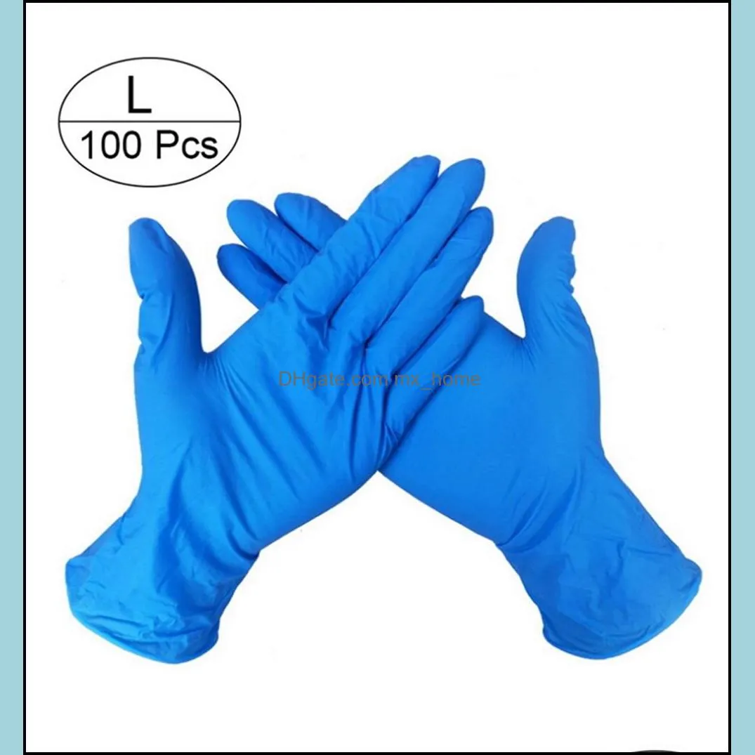 100PCS/Box Non-Latex Examination Blue Powder Gloves Protective Safety Hand one time Nitrile Disposable Glove Ready to Ship