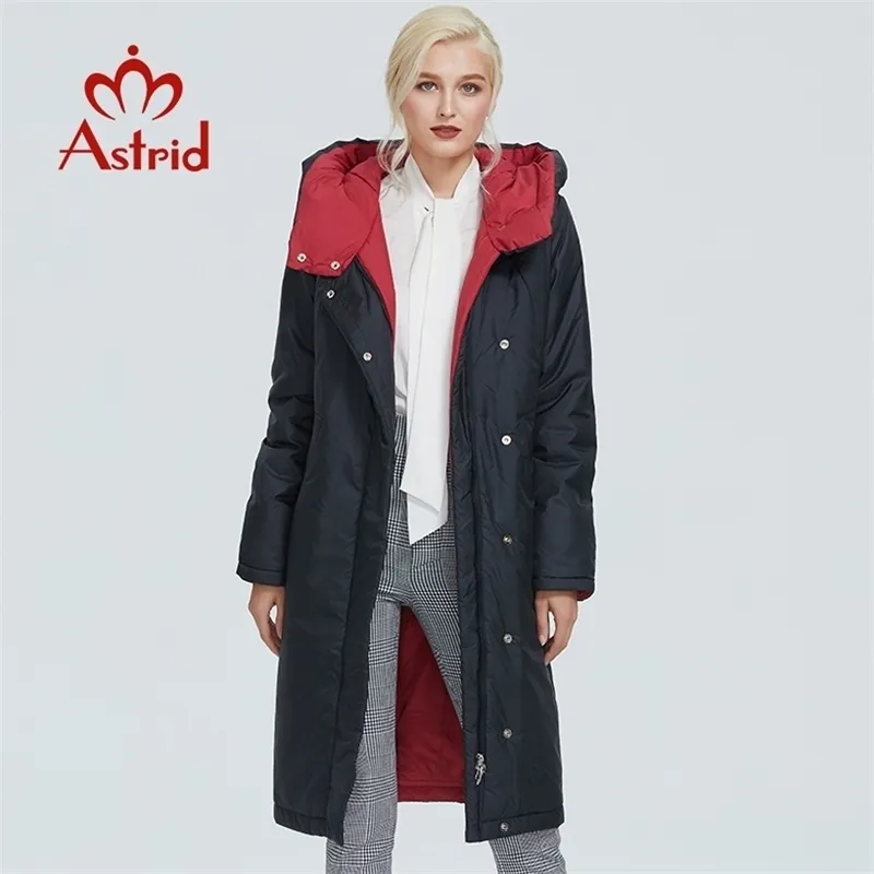 Astrid Winter Jacket vrouwen contrastkleur lange dikke katoenen kleding met dop en rits warme jas vrouwen Parka AT6703 201210