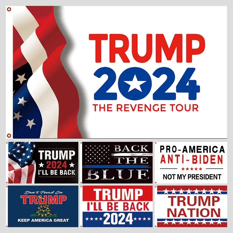 Trump Flag 2024 Hij zal terug zijn, laten stemmen opnieuw tellen 3x5 voet Trump President verkiezingsbanner 90x150cm 788 D3