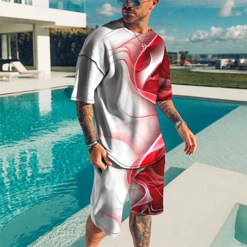 Conjuntos para hombres Camiseta de manga corta de verano Traje Moda 2 piezas Streetwear Impresión 3D Deportes Pantalones cortos de playa Chándal Ropa masculina 220726