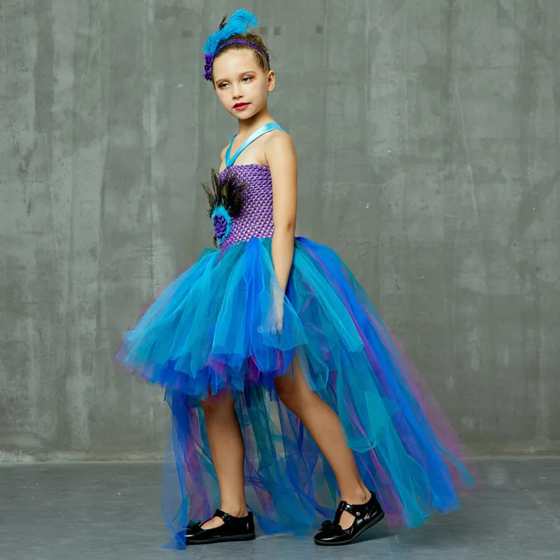 Peacock Tutu Costume Dress Child Girls Pageant Prom Ball Gown Princess Peacock Feather Halloween Birthday Party Train Dress (16)