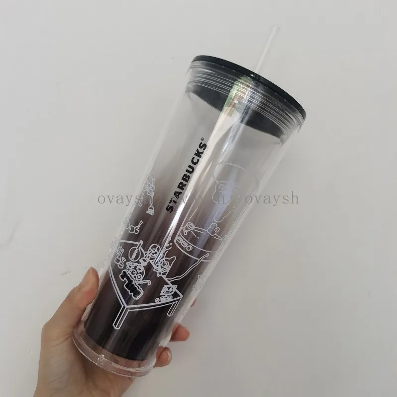 16Oz/24Oz Starbucks Grande Insulated Travel Tumbler Double Wall Acrylic Double Wall Bear Plastic