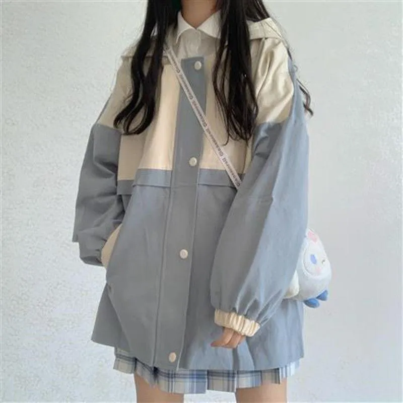 Women's Jackets Basic Women Blue Oversized Spring Daily Korean Patchwork Casual Preppy All-match Students Kawaii Chaqueta Vetement Femme