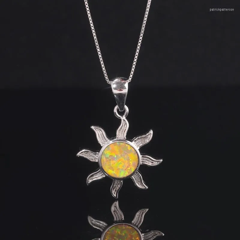 Pendentif Colliers CiNily Luxe Grand Opale De Feu Soleil Pendentifs Argent Plaqué Étoile Solaire Charmes Avec Terre Jaune Pierre Simple Chic Bijoux Homme