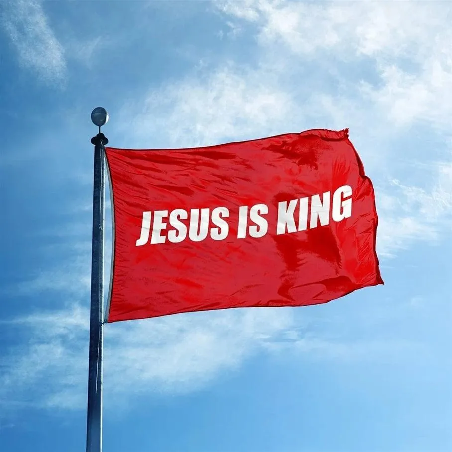 Custom Digital Print 3x5 Feet 90x150cm Jesus is King Flag Red Black White Christian Flags Indoor Outdoor for Hanging Decorative 2216