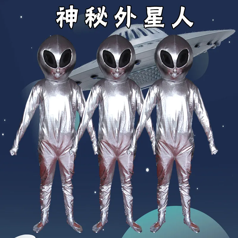 Smart Silver Grey Extra-terrestre ET Mascot Saucer Man Alien With Big Black Eyesl Mascot Costume Fancy Dress Regalo di Halloween