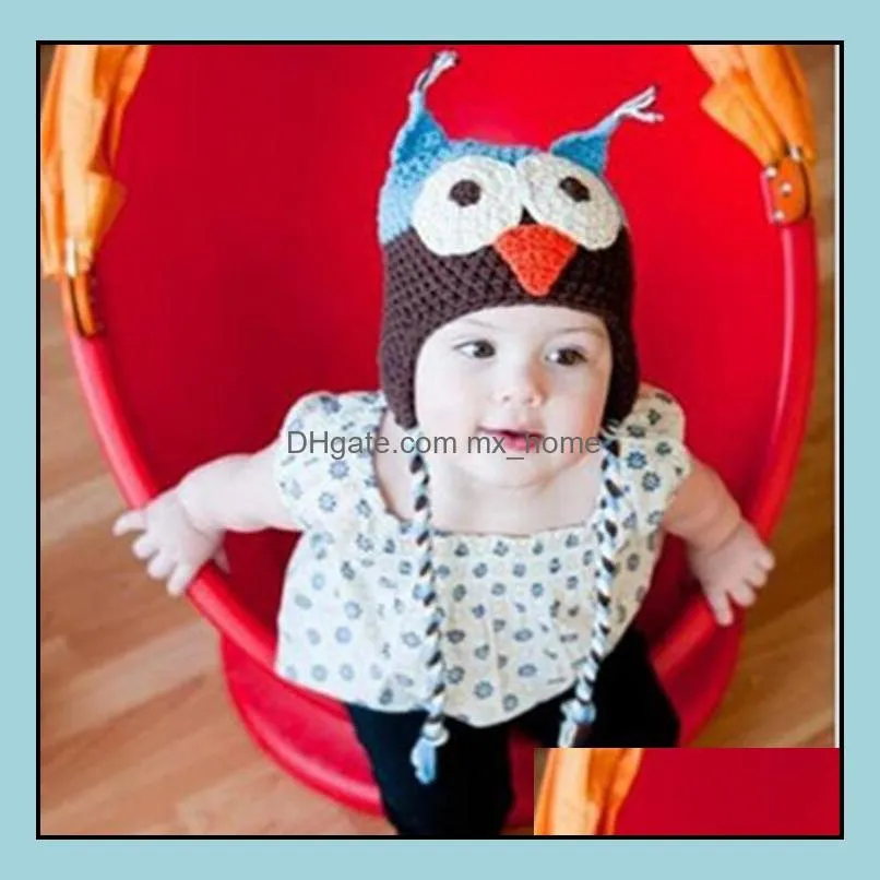 Toddler Owl Crochet cap Knit Woolly EarFlap Hat Baby winter warm Cartoon crochet Hat childrens handmade owl Knitted hats infant beanie