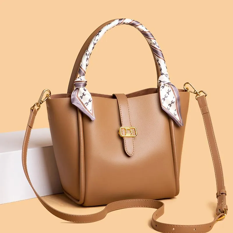 Evening Bags 100% Genuine Leather Women Handbag Fashion Girls Top-Handle Bucket Bag Soft Cowhide Female Shoulder Crossbody Sac