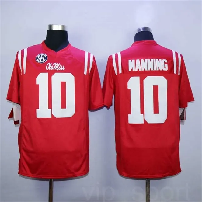 Chen37 Herren Ole Miss Rebels 10 Eli Manning College-Football-Trikot „Untouchable Legend“, atmungsaktiv, Teamfarbe Rot, heimgenäht, reine Baumwolle, heiße Herren
