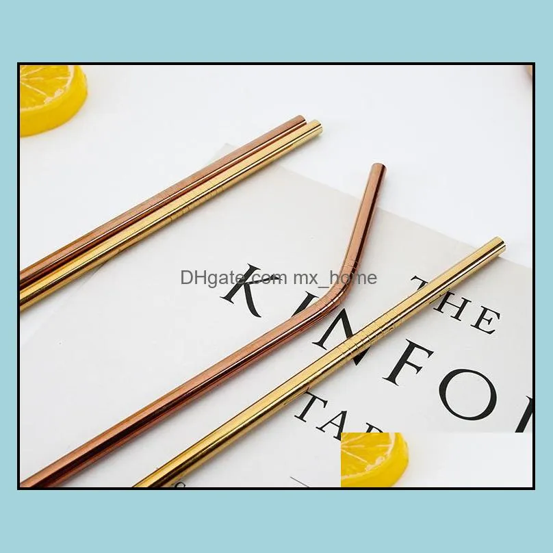 rose/ gold straight/ bent 215/267mm drinking 304 straw stainless steel bar straws reusable high quality sn2370