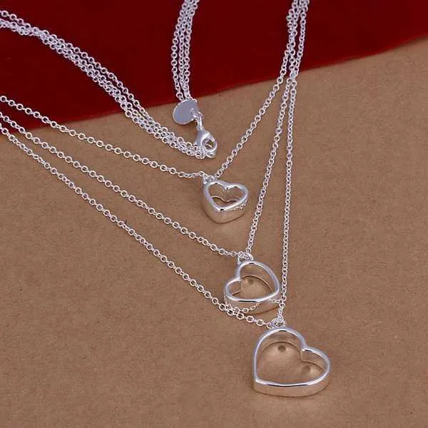 Silver Necklaces Hot For Women 18 Inch Love Heart Chain Charm Jewelry Fashion Party Wedding Christmas Gift