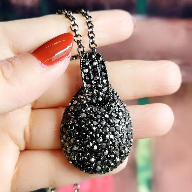 Pendanthalsband Vintage Kvinnor Full Black Cubic Zirconia Drop Halsband för antik Silver Color Statement smycken ZD1 LK8VENDANT