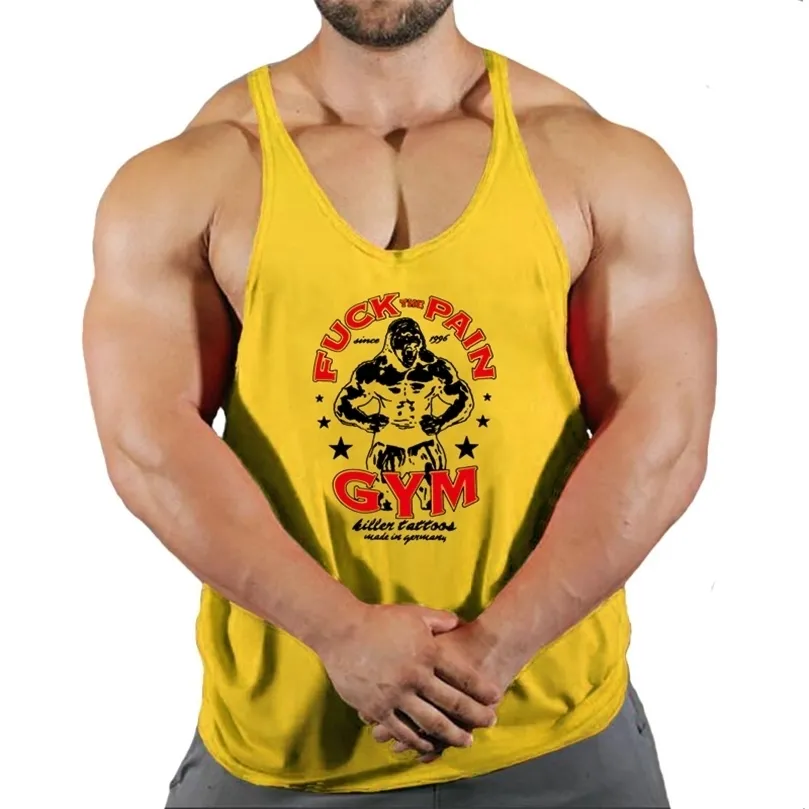 سترة العضلات كمال الأجسام stringer الجري سترة العلامة التجارية للملابس الجيمز دبابة أعلى الرجال اللياقة البدنية قميص تمشيط القطن 220527