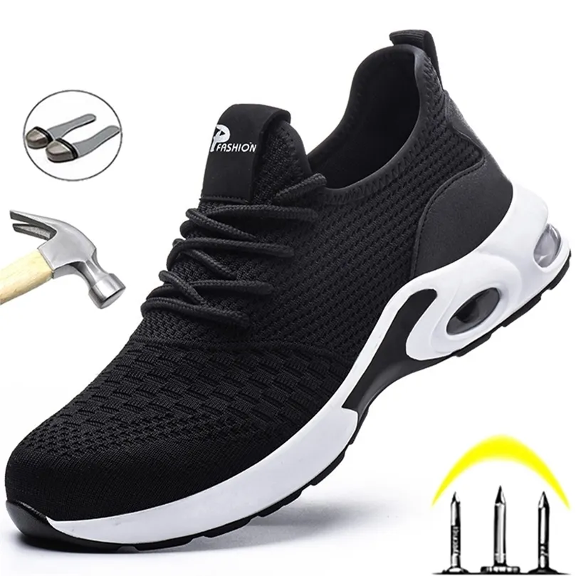 Sapatos de segurança da moda masculino de dedo do pé de aço de tênis de tênis masculino sapatos de trabalho respirável Antinceventure Indestrutível calçados de segurança 220809