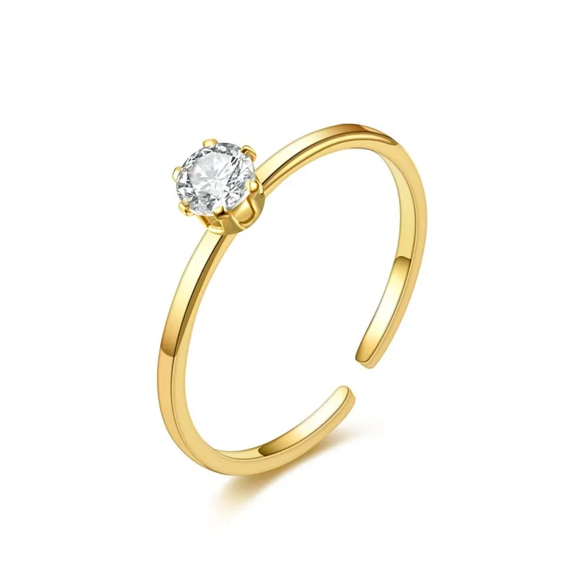 Banda de anel de diamante de zircônia cúbica Anéis de casamento de noivado de ouro de aço inoxidável para mulheres Presente de jóias de moda fina
