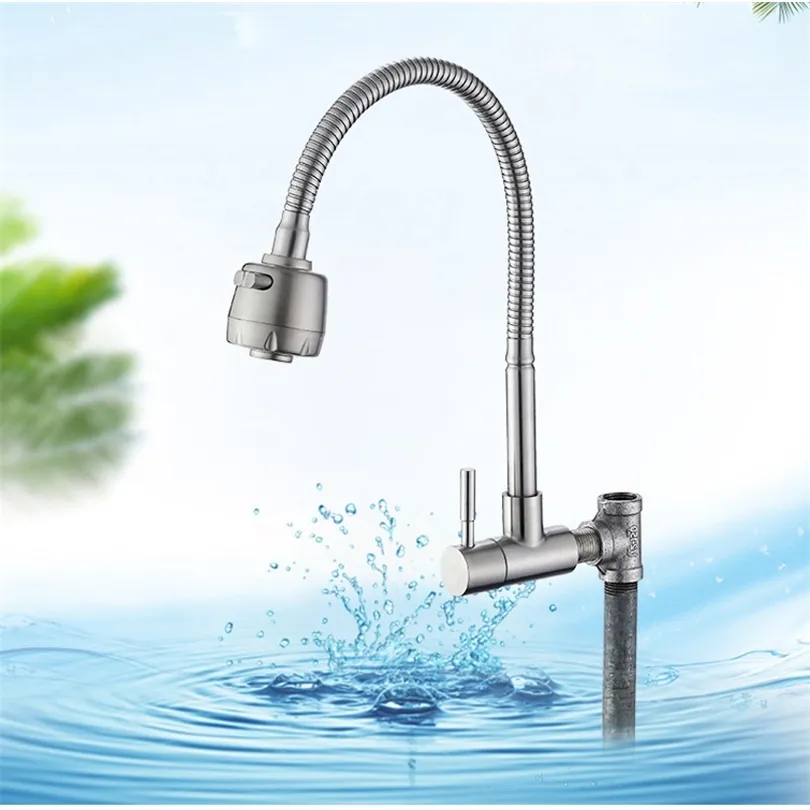 Flexible Stainless Steel Bathroom Kitchen Basin Faucet Swivel Spout Basin Sink Tap Deck Mounted 1 Hole Tap Hot and Cold Water T200424