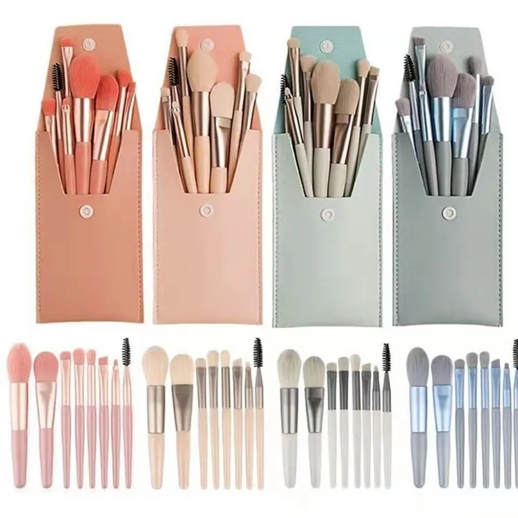 8-teiliges tragbares Make-up-Pinsel-Set für Gesicht, Augen, Lippen, Lidschatten, Wimpern, Foundation, Puderpinsel