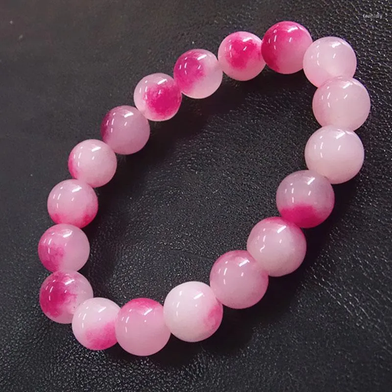 Link Chain 10mm Pink Chalcedony Agate Bracelet For Women Natural Stone Transfer Luck Energy Beads Bracelets Fawn22