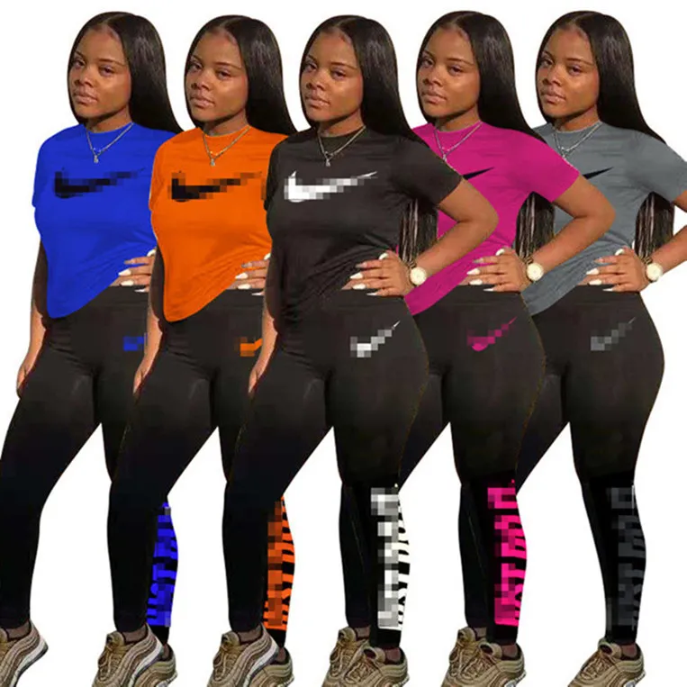 Kobiety projektantki dróg letnie spodnie stroje swobodne spodnie koszuli 2-częściowy zestaw jogger sport