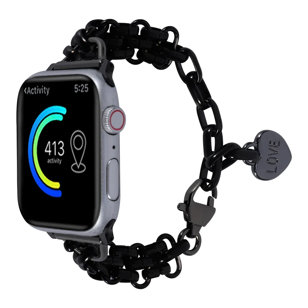 Roestvrijstalen kettingarmbandband voor Apple Watch Band SE Serie 7 6 5 4 3 Metal Watchband Riem 38 mm 40 mm 41 mm 42 mm 44 mm 45 mm meisje
