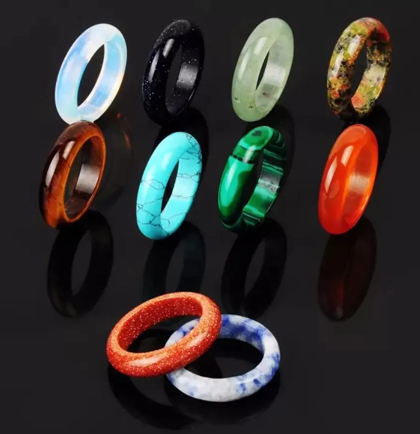 random mixed 6mm natural stone ring opal turquoises black onyx tiger eye sodalite malachite jewelry gift finger rings for women men