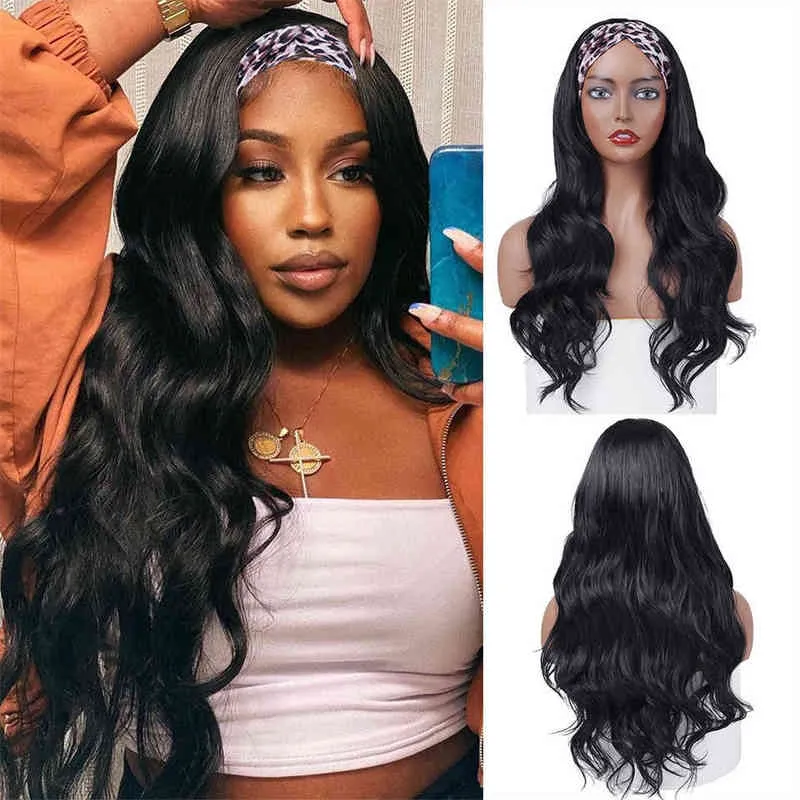 Hair Wigs Band para a cabeça Lenço humano 180% de densidade Remy onda corporal brasileira Natural Wavy Sem Glue para Mulheres 220722