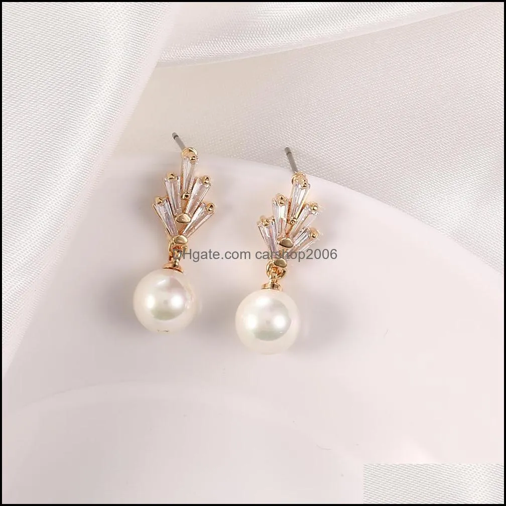 Fashion Pearl Teardrop Earrings Wedding Cubic Zirconia Dangle Earring for Brides Women Party Jewelry Gold Silver Rose Gold Plated