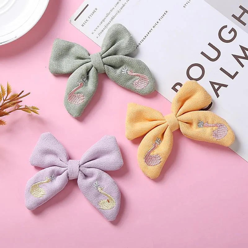 Accessoires pour cheveux, 2 pièces, pinces pour bébé fille, épingles à cheveux, Barrette en coton, pince cygne pour enfants, épingle brodée, pinces à cheveux princesse