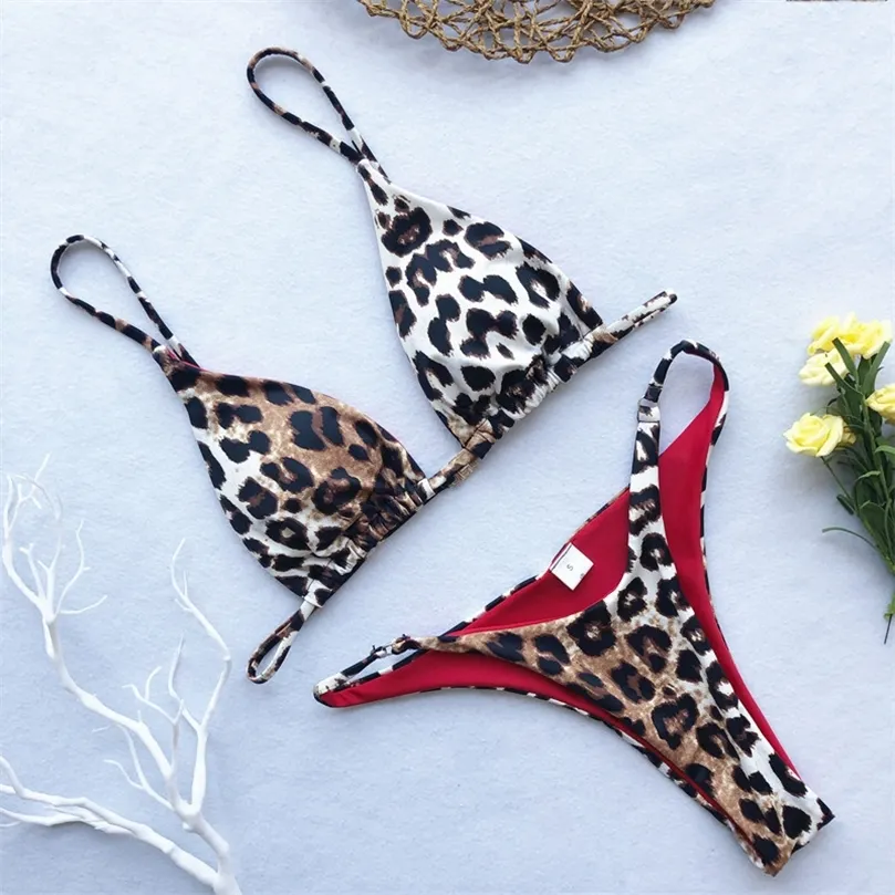 عالي القطع البيكيني نساء Leopard Lantage دفع ملابس السباحة المثيرة بدلة السباحة مبطنة